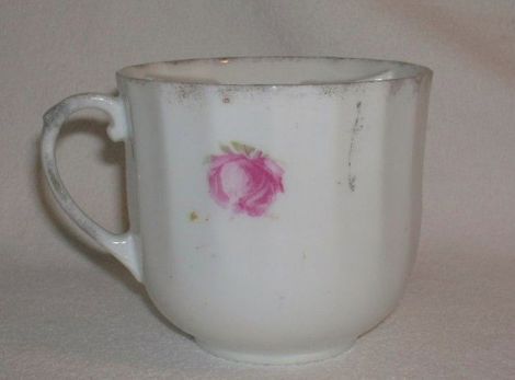 Wheelock Prussia antique pink floral mustache cup, appx 3 inches tall 