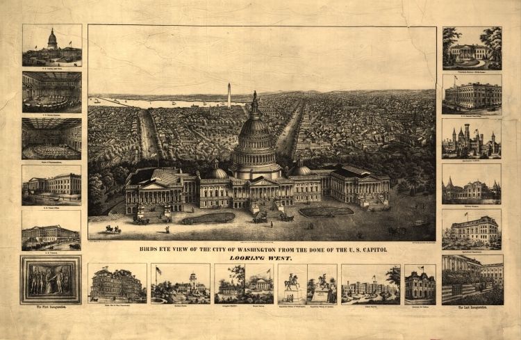 1860 Birds eye map of city of Washington DC  