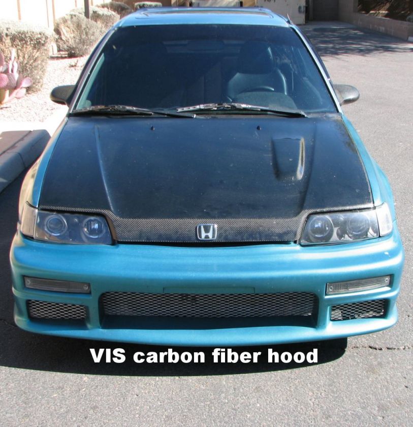 vis style carbon fiber hood vis style rear wing del sol si seats white 