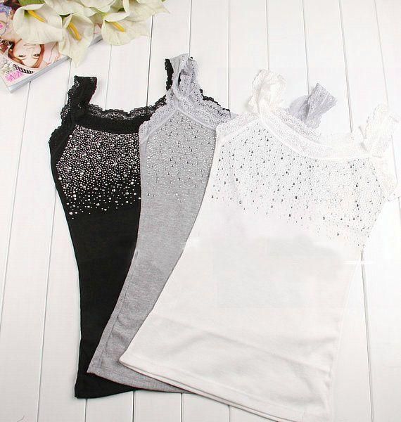 Womens Blouse Diamonds Lace Flounced Gallus Slim Corset Vest Top #6151 