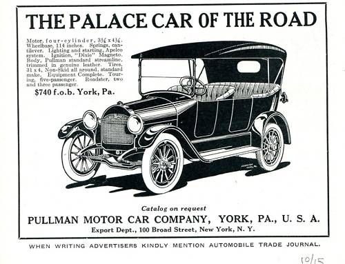 1915 PULLMAN Palace Car 4 Cyl Automobile AD. York, PA  