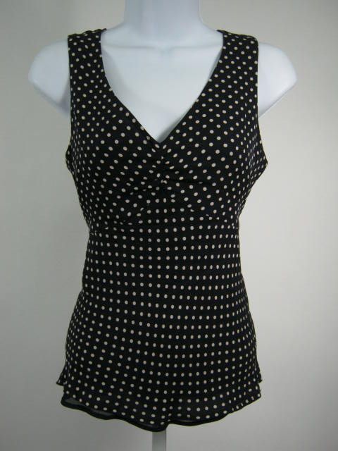 ALFANI Navy White Polka Dot Sleeveless Blouse SZ 8P  