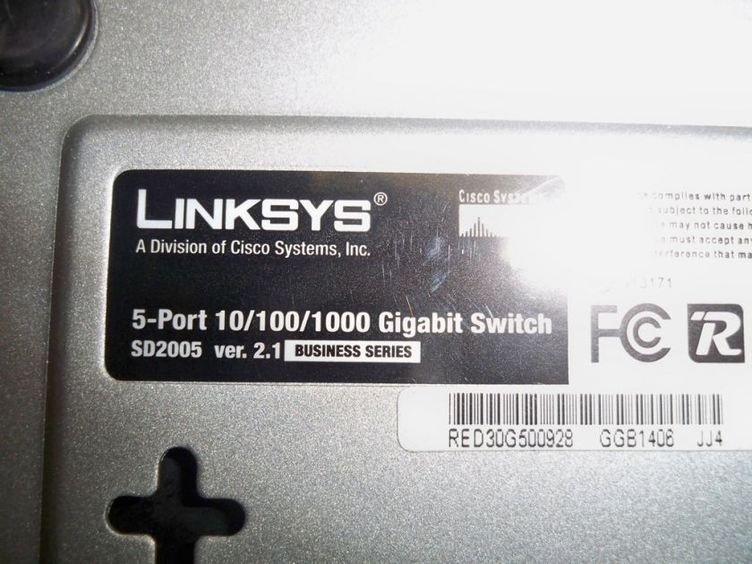 Lot of 2 Linksys 5/8 port 10/100/1000 Gigabit Switches (SD2005/SD2008 