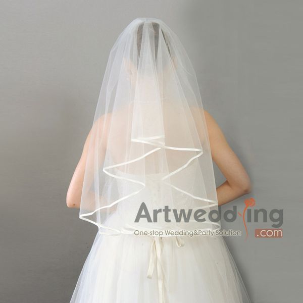 NEW 1T White/Ivory Elbow Ribbon Edge Center Cascade Bridal Veil 