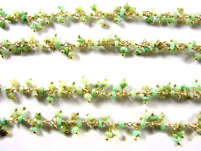 Gem Chrysoprase German Silver Gold Overlay Link Chain  