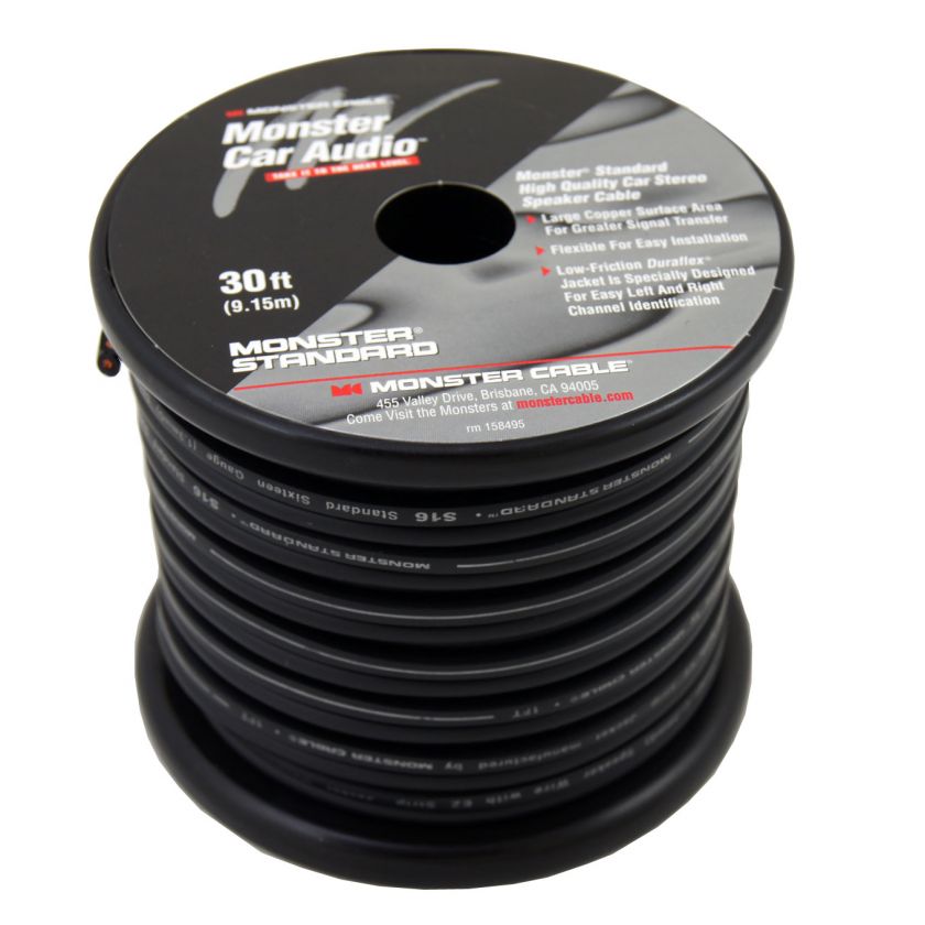 NEW MONSTER CABLE 16 AWG GA 30 FT SPEAKER WIRE black  