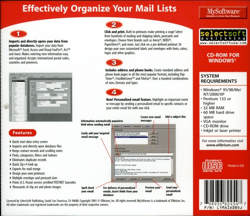 MY MAIL LIST & ADDRESS BOOK * PC * BRAND NEW 798936824547  