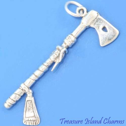 INDIAN TOMAHAWK NATIVE AMERICAN AXE TOOL 3D .925 Solid Sterling Silver 