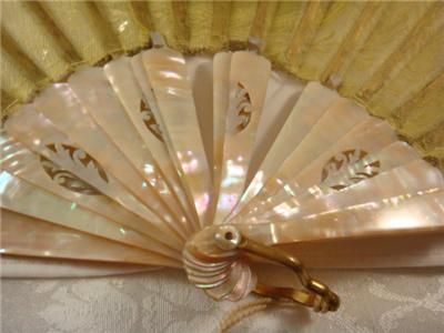 Antique Mother Of Pearl Hand Painted Fan French 19th C.  