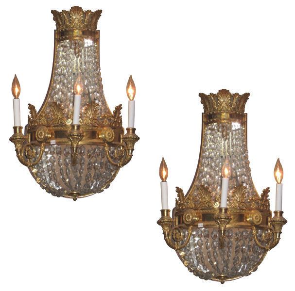 Pair Antique Mirror Back Empire Style Sconces  