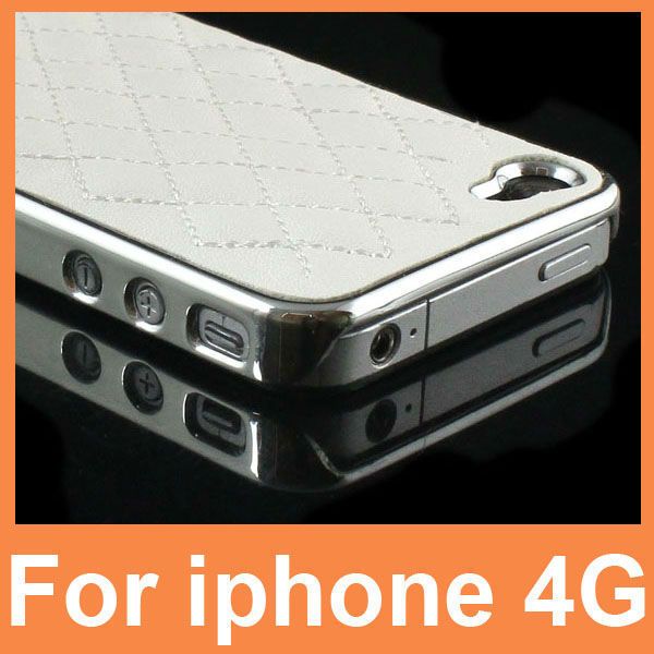 New Deluxe Leather Chrome Back Case Cover Skin for Apple iPhone 4 4G 