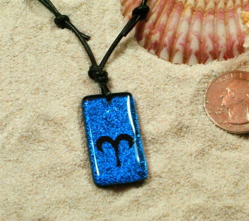 Dichroic Fused Glass Pendant Aries Sign Zodiac art  