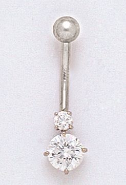 10k Real White Gold Belly Button Navel Ring CZ  