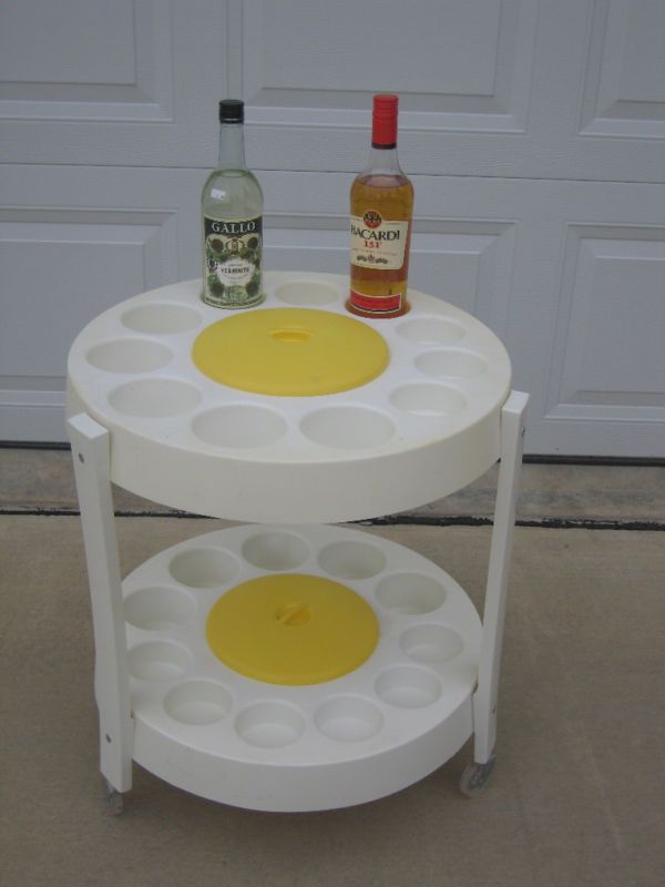 70s Mod Retro Rolling Bar White Cart Patio Party Modern portable 