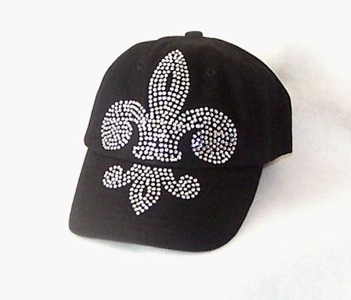 LARGE FLEUR DE LIS RHINESTONE BASEBALL HAT CAP VISOR  