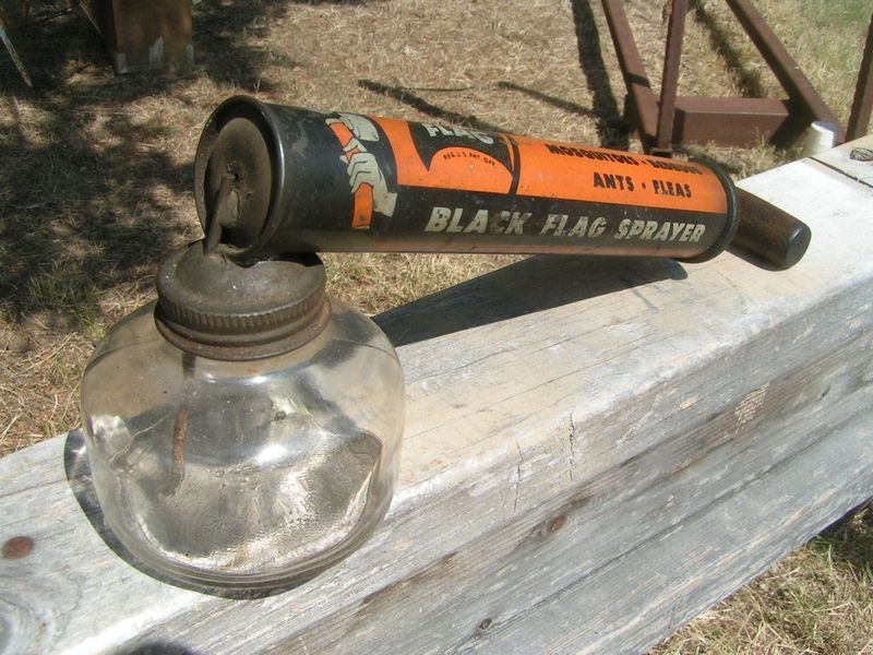 Vintage Black Flag Mosquito Bedbugs Metal GLASS sprayer  