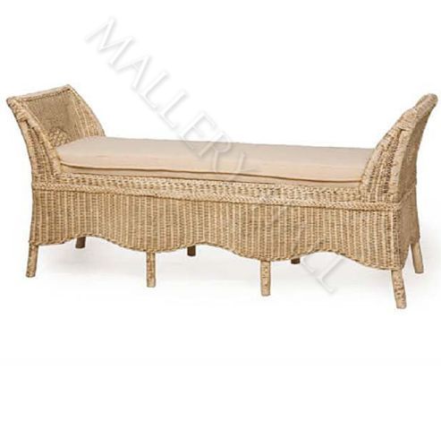 Cream Finish Weave Rattan Bench Muslin Cushions  