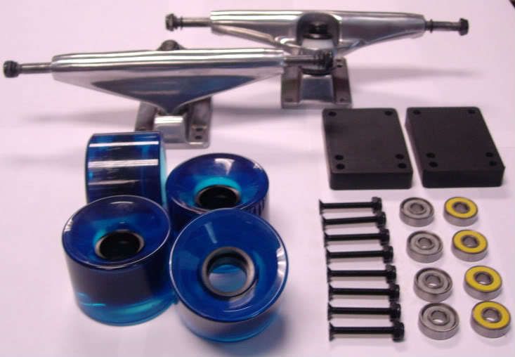   CRUISER SKATEBOARD TRUCKS + 60mm BLUE Gel WHEELS + HARDWARE + Bearings