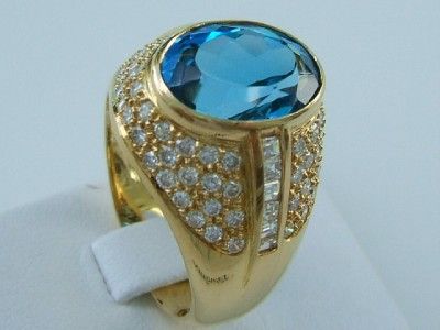 Stunning 18k.Yellow Gold Blue Topaz & Diamond Ring  