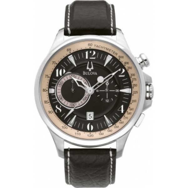 Bulova Adventurer Chronograph Leather Band Mens Watch 96B141  