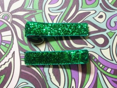 Kelly Green Sparkly Tinsel Glitter Ribbon Girls Hair Clips  