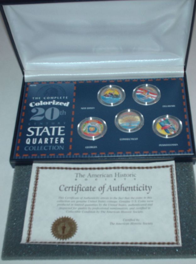 Colorized 20th Century State Quarter Collection 1999 w/box & COA 