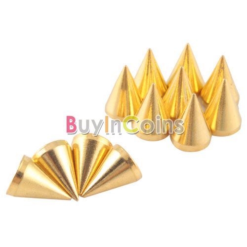 20Pcs 10mm Gold Cone Spikes Screwback Studs Leather Craft DIY Goth 