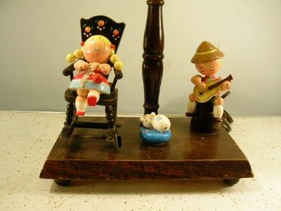   ORIGINALS Mechanical Rocking MUSIC BOX FOLK ART LAMP Plays LULLABY