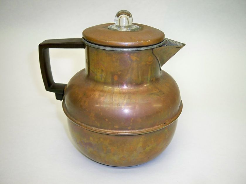 RARE STYLE VTG TEA COFFEE KETTLE POT SOLID COPPER W/ BASKET NICE GREAT 