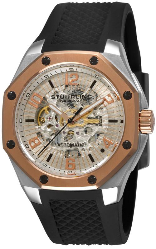 Stuhrling 181B2 Hatteras Skeleton Auto Black Strap Mens Watch