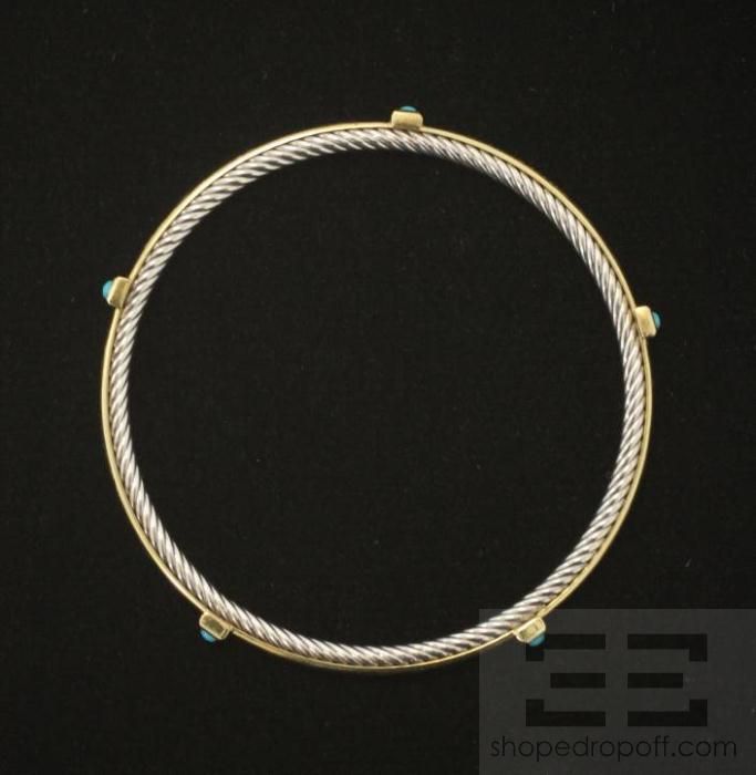 david yurman 18k yellow gold sterling silver turquoise bangle bracelet