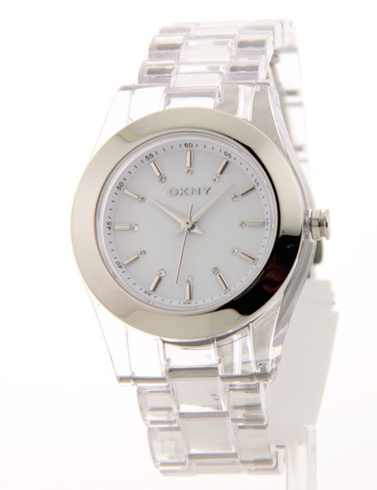 Womens DKNY Donna Karan NY8147 Clear Plastic Fashion Watch NEW 