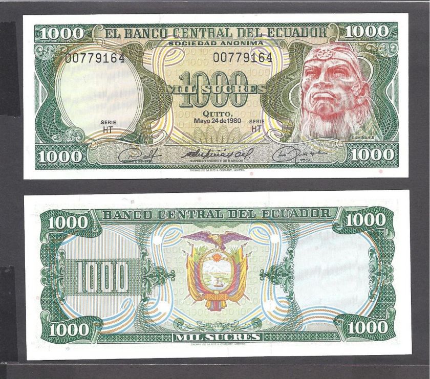 Ecuador p 120b, UNC, 1000 Sucres, 1980  