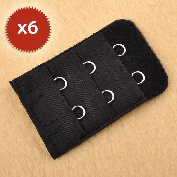 J003 7 6pcs bra Extenders 2 Hooks BLACK  