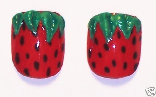 Strawberry fake false TOE NAILS 3D nail art toenails  