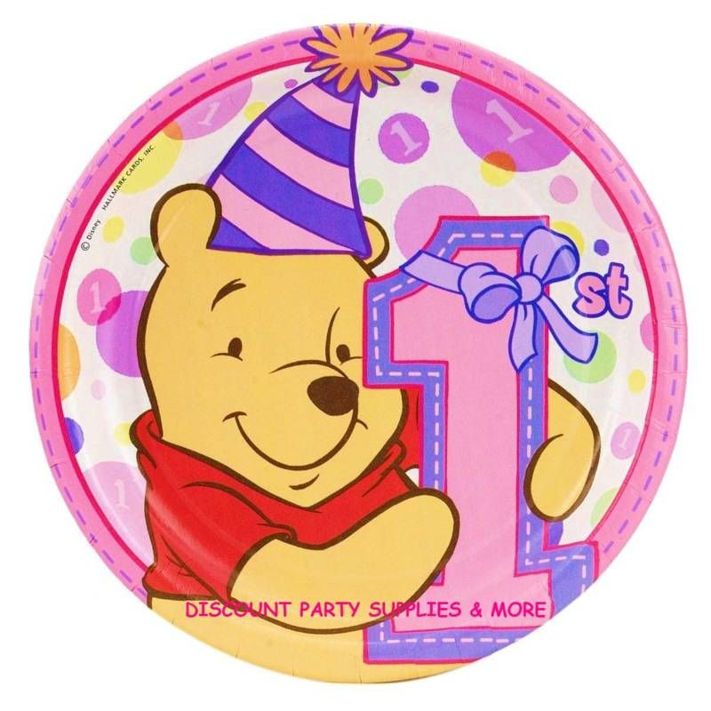 Winnie the Pooh 1st Birthday Girl Dessert Plates Party  