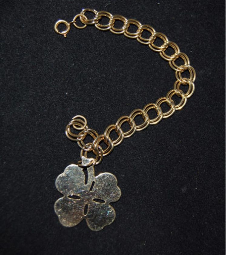 Vintage Lucky 4 Leaf Clover Gold Charm Bracelet  