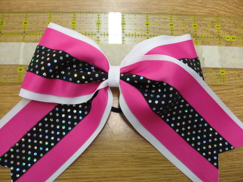 white pink& black hologram dot Cheerleading Bow  