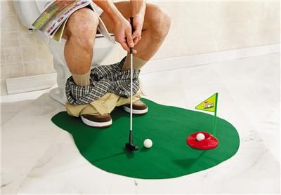 NOVELTY BATHROOM GOLF SET, PUTTING GREEN MAT, BALLS, CLUB, FLAG 