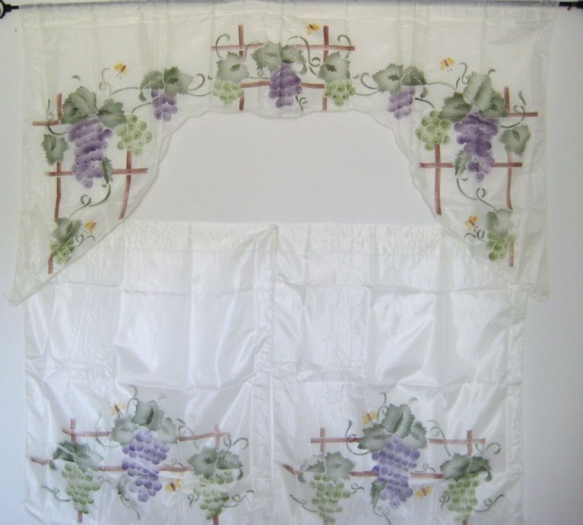 New 3ps Fine Embroidered Grape Kitchen Curtain  