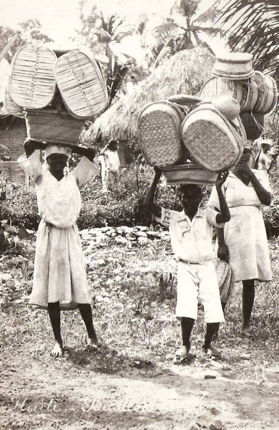 HAITI BLACK WOMEN WITH BASKETS ANTIQUE RPPC  