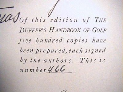 RARE 1926 LIMITED 466/500 THE DUFFERS HANDBOOK of GOLF SIGNED by 