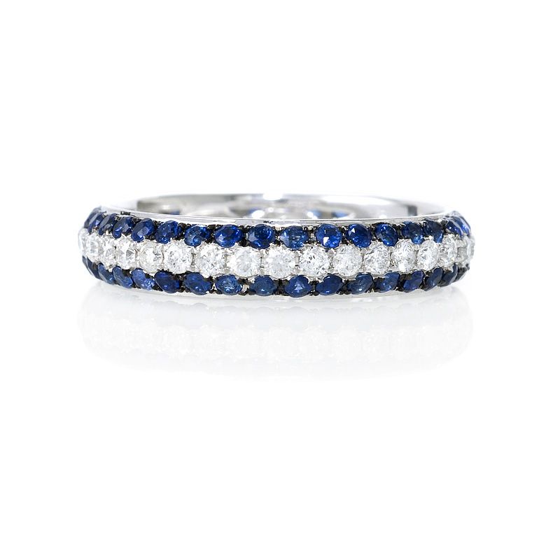 18k White Gold Diamond Sapphire Eternity Wedding Band  