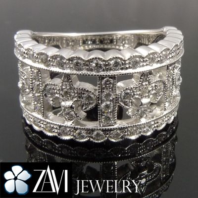 59CT Fleur De Lis Diamond Wedding Ring Band 18K White  