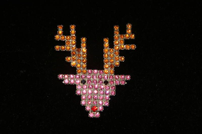 PINK/GOLD Austrian Crystal Christmas REINDEER Pin  