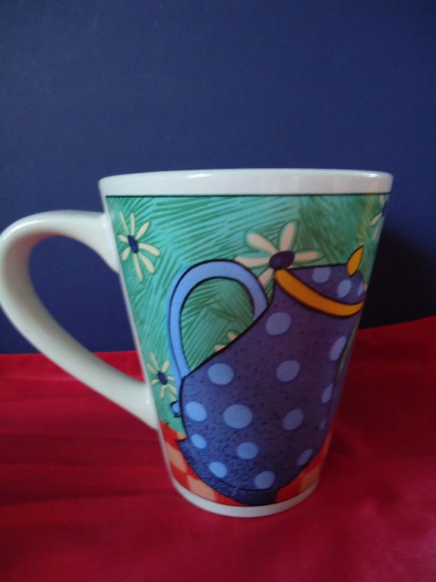 CERAMIC MUG TEAPOT AND TEA CUP BLUE POLKA DOTS GREEN  