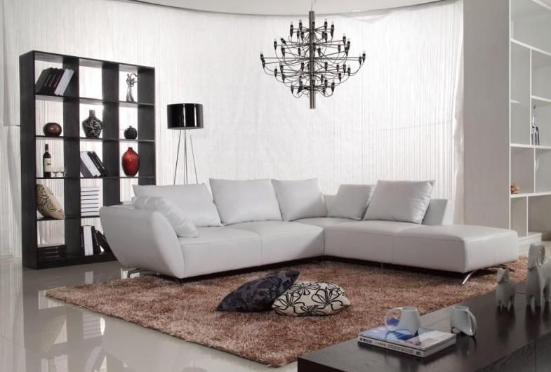 ORFEO Modern White Italian Leather Sectional Sofa Set  