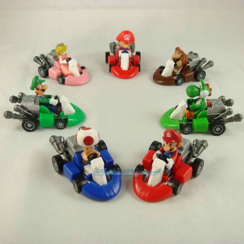 7PCS Super Mario Brothers Pull Back Car kart set Figure Toy #7MC 