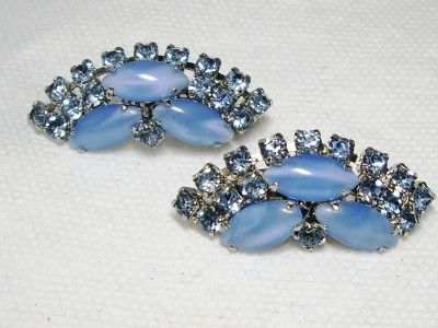   Juliana D&E Pale Blue & Moonstone Rhinestone Navette Crescent Earrings