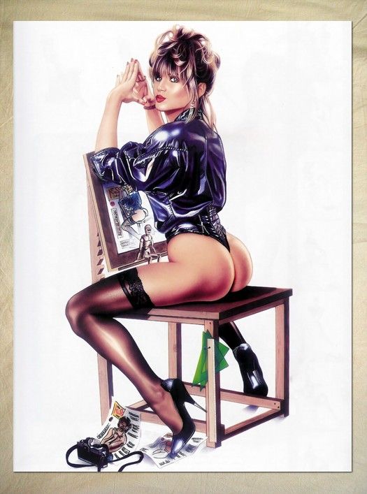 A220 Pin up bad brunette comics latex buttonhole POSTER  